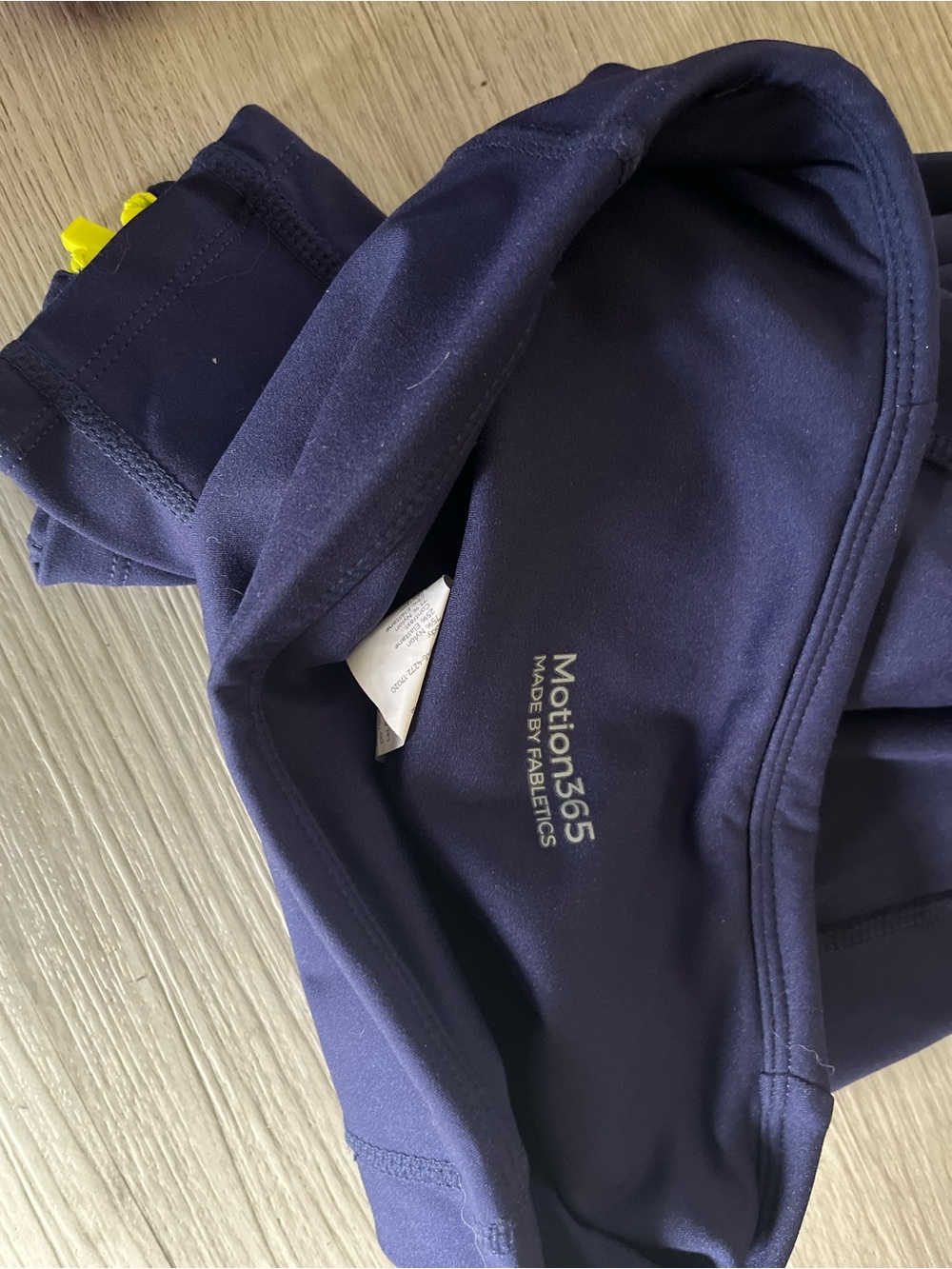 Fabletics Navy Kids Performance Leggings with Yellow Drawcord Detail